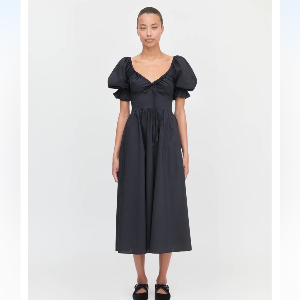Black Midi Puff-Sleeve Dress - Hill House